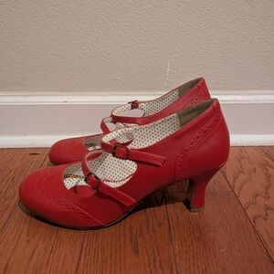 Cherry Red Vegan Leather Pin Up Kitten Heels